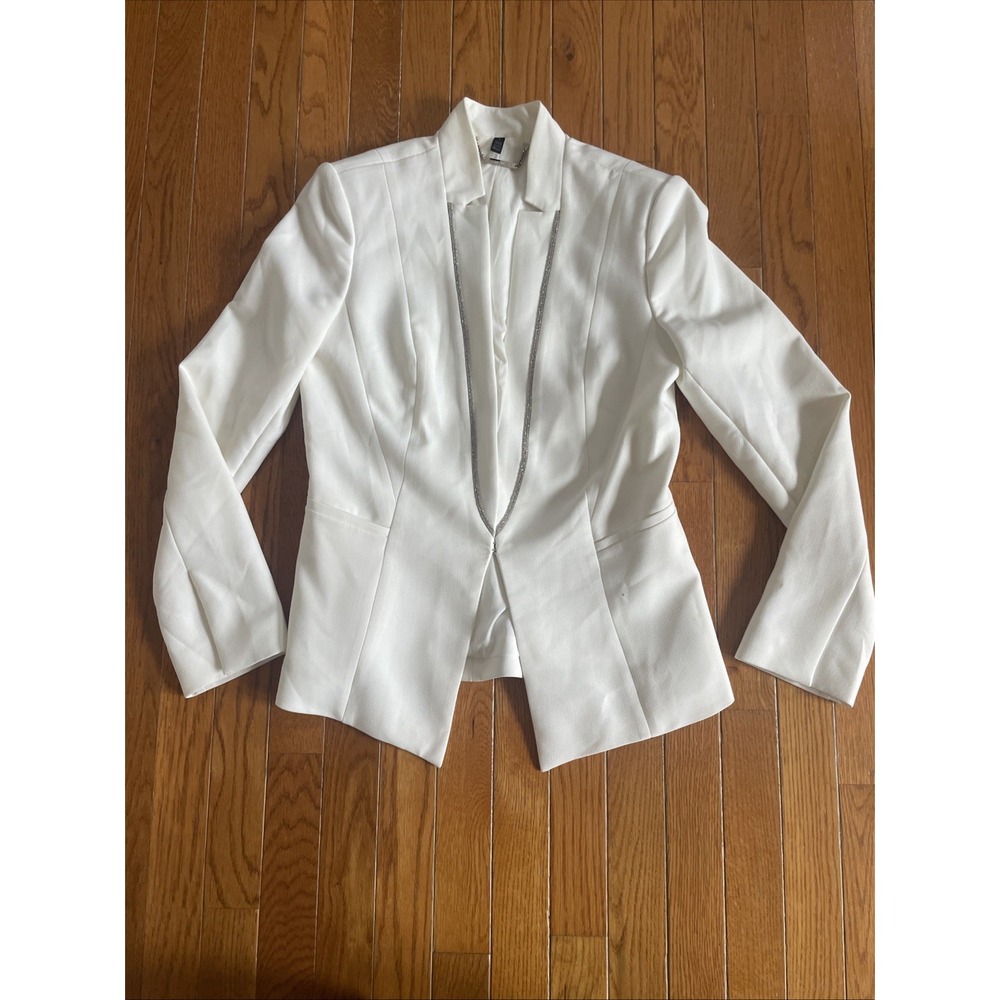 White‎ House Black Market White Ecru Ball-Chain Suiting Blazer Jacket Size 2